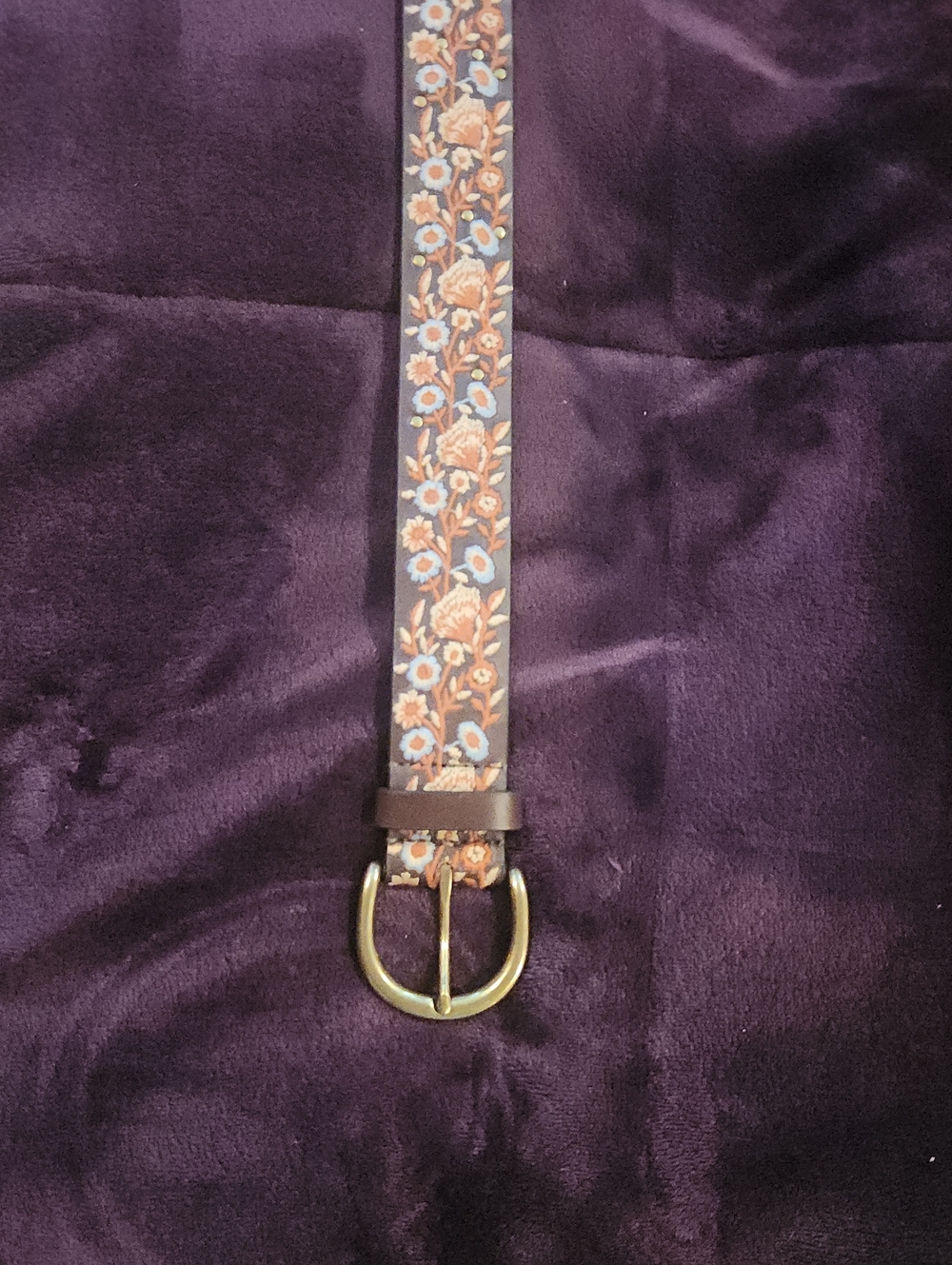 Lucky Brand Brown Floral Embroidered Belt with Blue Accents
